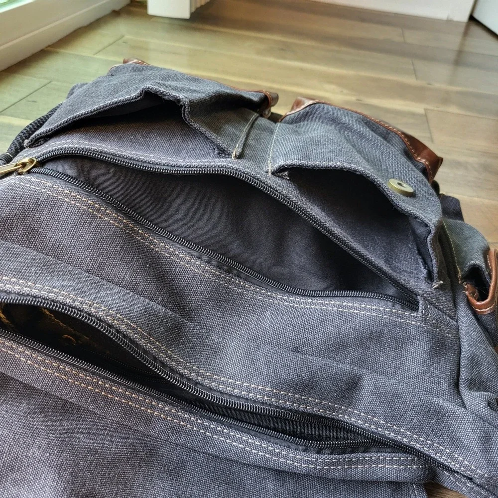 Cargoit Messenger Bag Charcoal Grey Washed Canvas Crossbody Laptop Satchel